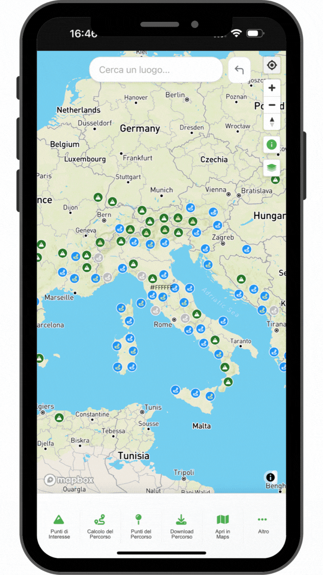 Mockup mobile del Pianificatore Moto Planner