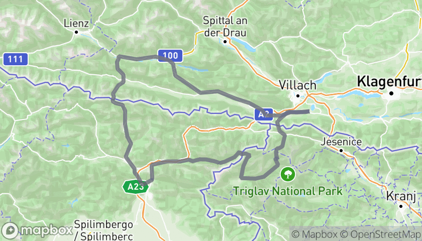 Itinerary map Percorso in Moto: Alpi - Carinzia - Triglav
