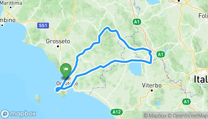 Mappa dell'itinerario Percorso in Moto tra Maremma, Argentario, Orvieto e Civita di Bagnoregio