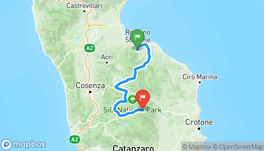 Itinerary map Rosssano-Longobucco-Camigliatello-Lorica-Trepidò in Moto