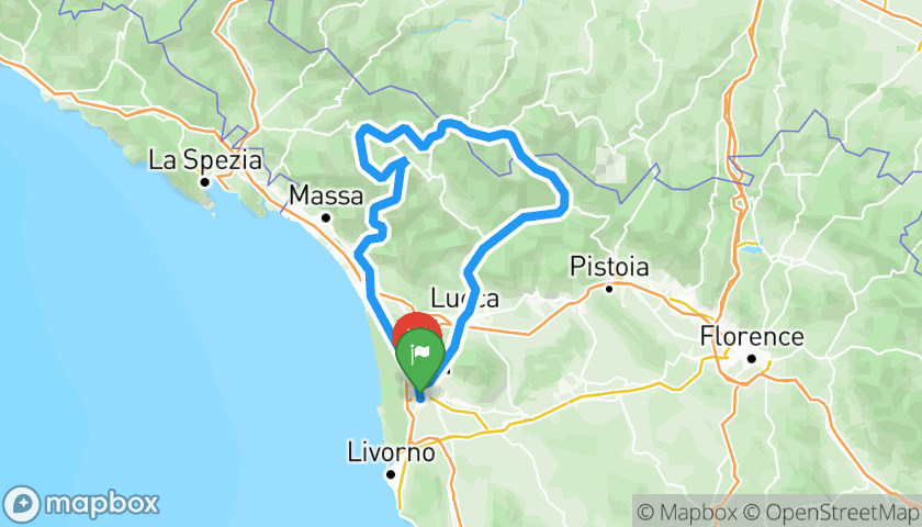 Mappa dell'itinerario Anello della Garfagnana in moto: da Pisa all'Abetone fino alle Alpi Apuane