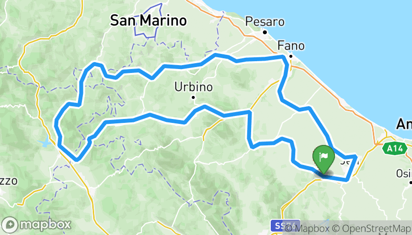 Mappa dell'itinerario Valico di Viamaggio e Bocca Trabaria - Percorso in moto dalla costa Adriatica