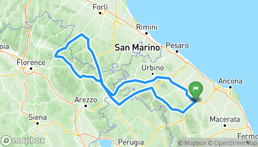 Itinerary map Percorso in Moto tra Bocca Trabaria - Passo del Muraglione - Valico dello Spino - Bocca Serriola