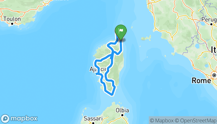 Mappa dell'itinerario Grande Tour della Corsica in Moto: da Bastia a Bonifacio