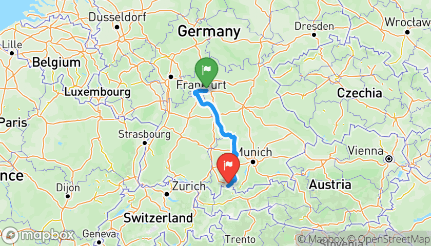Itinerary map Romantische Strasse in moto: itinerario da Würzburg a Füssen