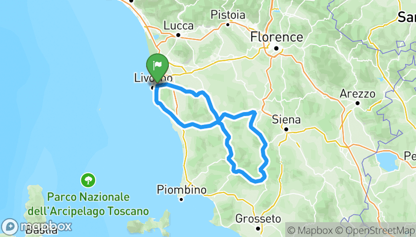 Itinerary map Curve Toscane: Livorno – Volterra – Roccastrada – Massetana