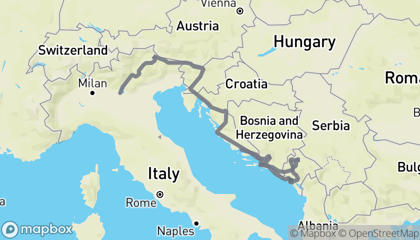 Anteprima percorso dalle Dolomiti al Montenegro